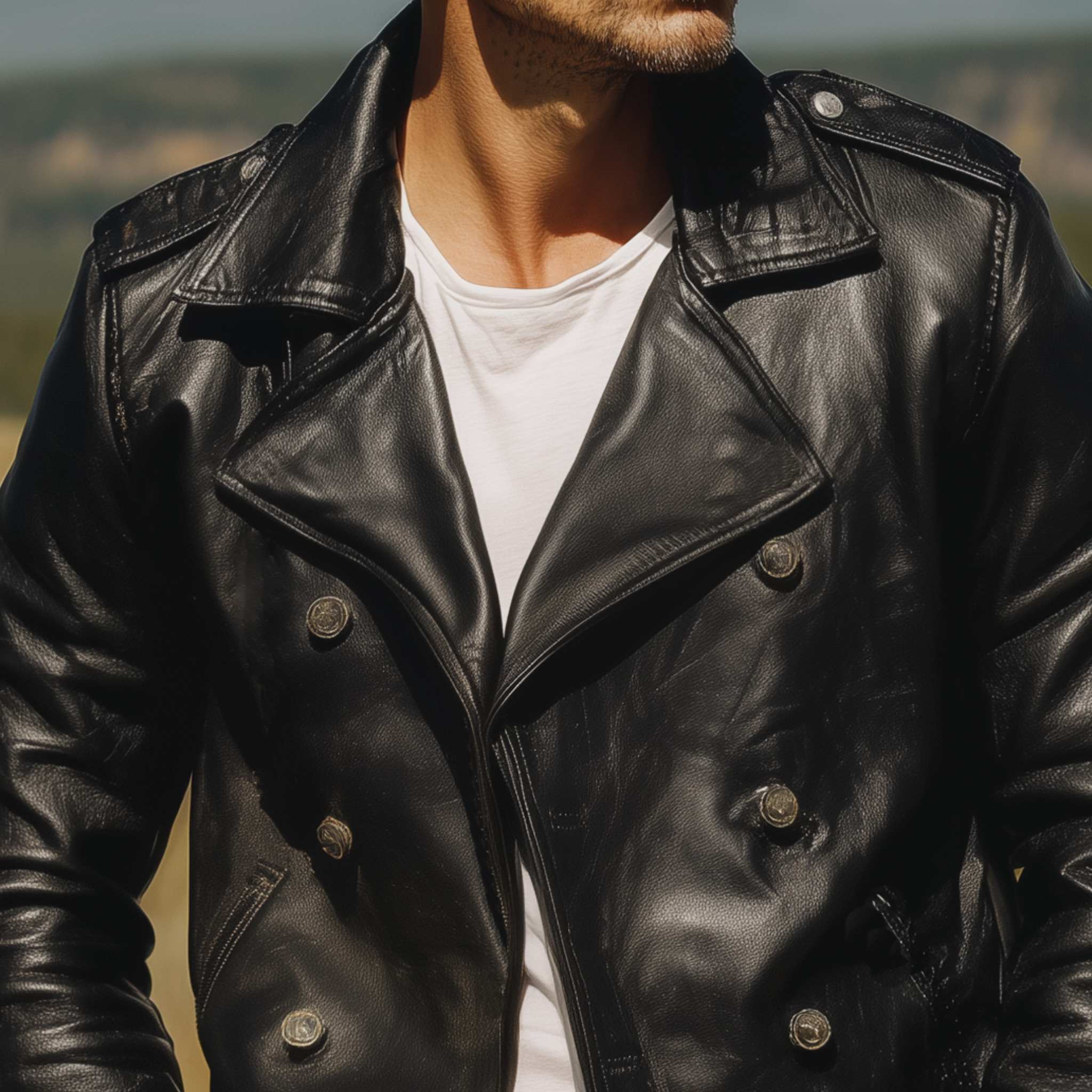 Men's Classic Western Retro Tough Style Lapel PU Leather Double-breasted Jacket MTA0522I3K
