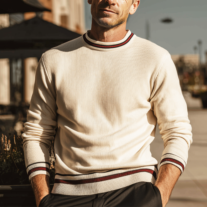 Men's Classic Color-block Crew Neck Knitted Sweater MTA2408I9U