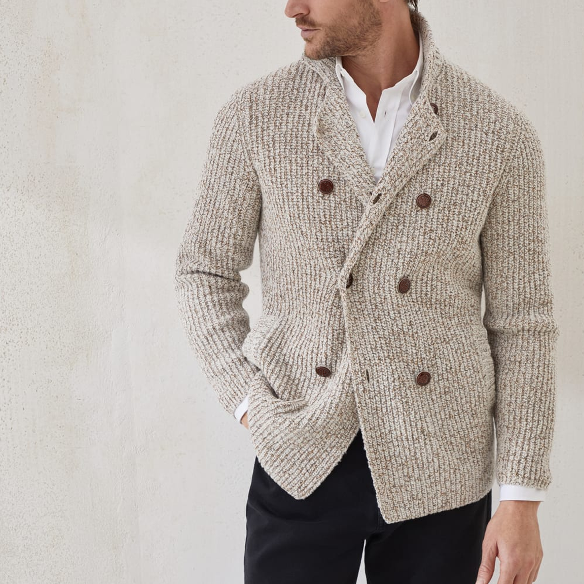 Men's Classic American Retro Double-breasted Lapel Knitted Cardigan MTA0413I8K