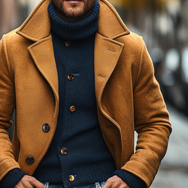 Men's Solid Color Casual Lapel Single-breasted Imitation Blended Wool Coat MTA1808I9X