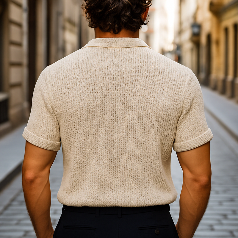 Men's Summer Classic Solid Color Knitted Short-Sleeved Shirt MTA0700F9U