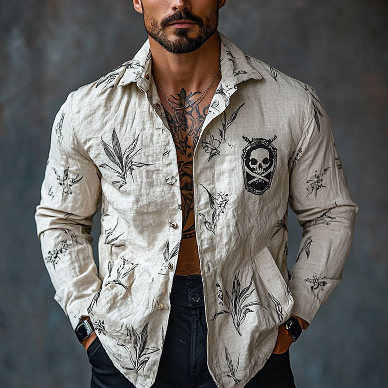 Men's Pirate Print Lapel Long Sleeve Shirt 68833827X