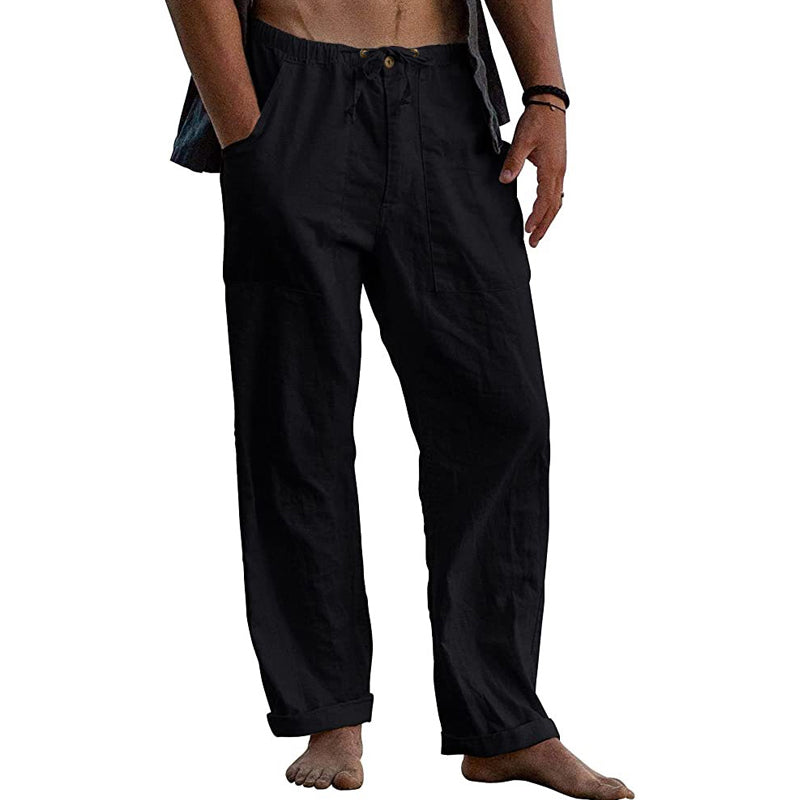 Pantaloni casual da uomo in cotone e lino tinta unita 10162865Y