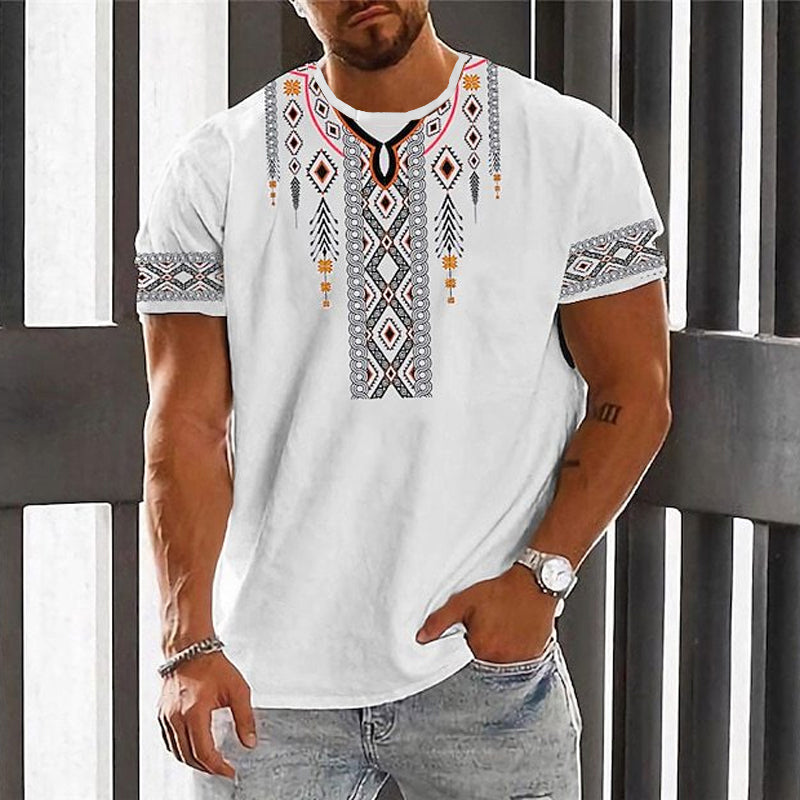 Men's Vintage Printed Round Neck Loose Short Sleeve T-Shirt 49981736X