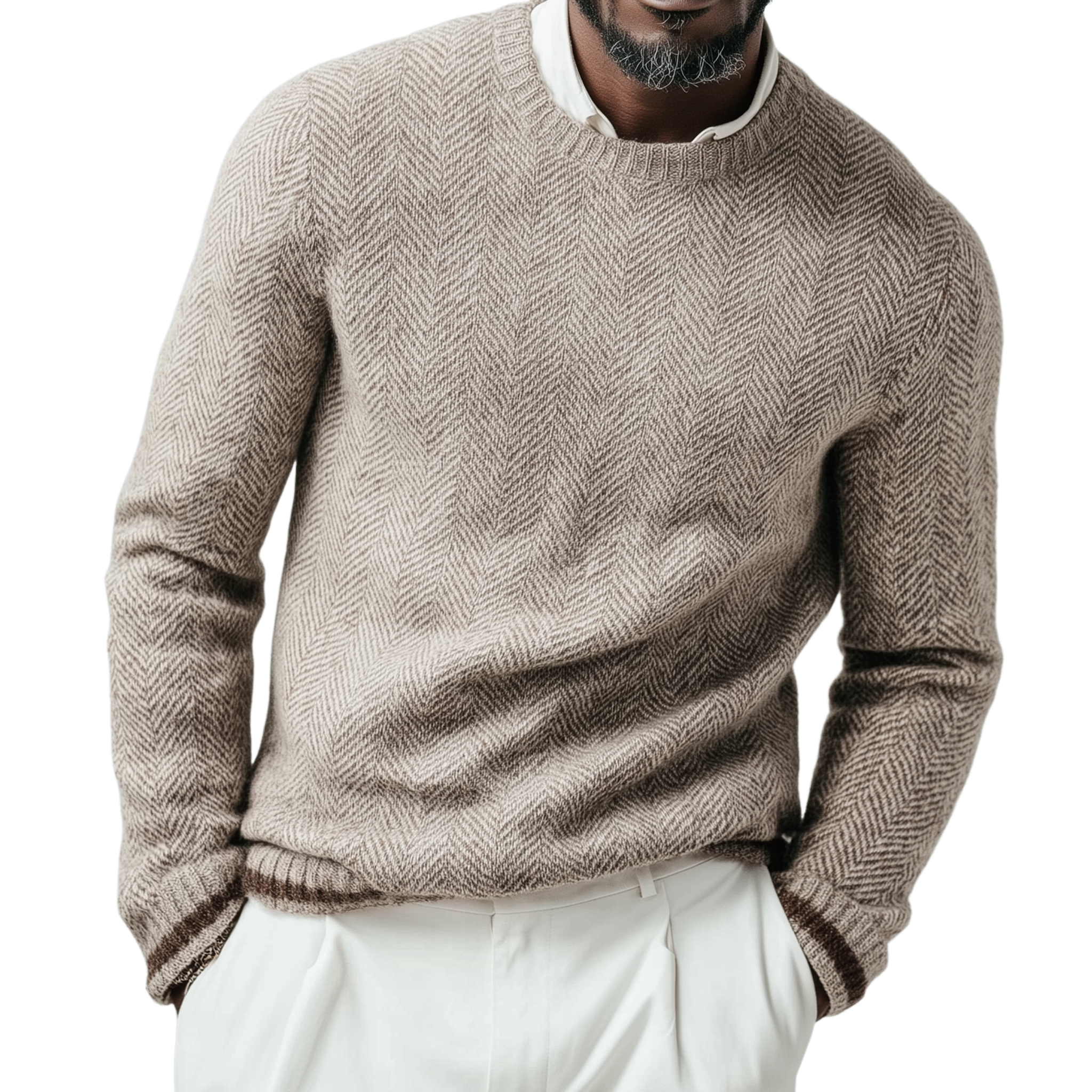 Men's Classic Casual Crew Neck Herringbone Knit Sweater MTA1369J0K