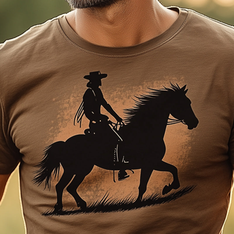 Men's Summer Western Cowboy Style Printed Round Neck T-Shirt MTA2864D4U