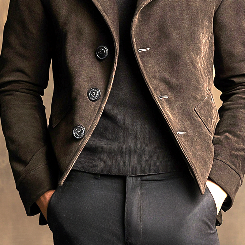 Men's Solid Color Faux Suede Lapel Button Jacket MTA2840K0X