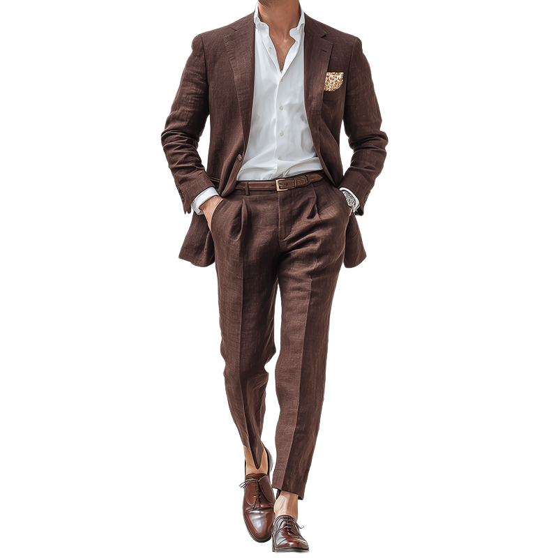 Men's Retro Casual Cotton Linen Blazer Two-Piece Set MTZ0484B4TO