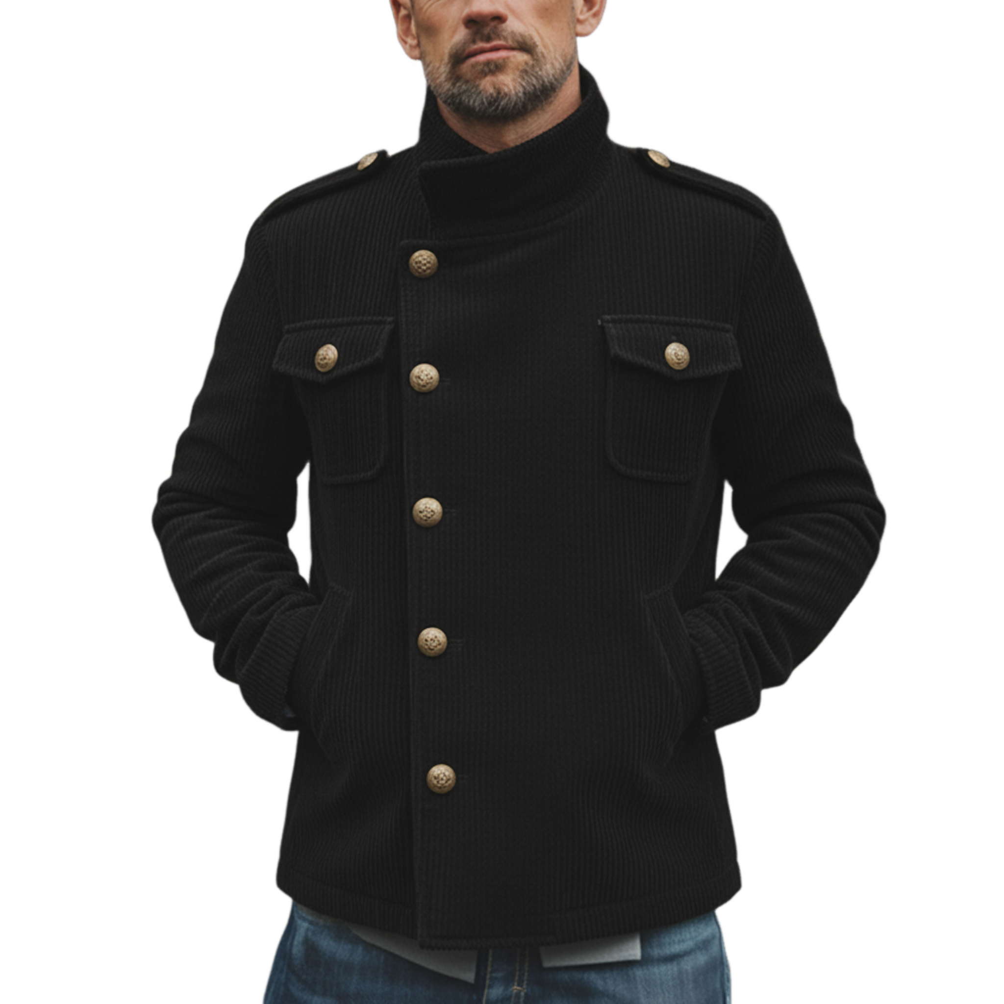 Men's Classic Retro Stand-up Collar Corduroy Multi-pocket Jacket MTA3092K5K