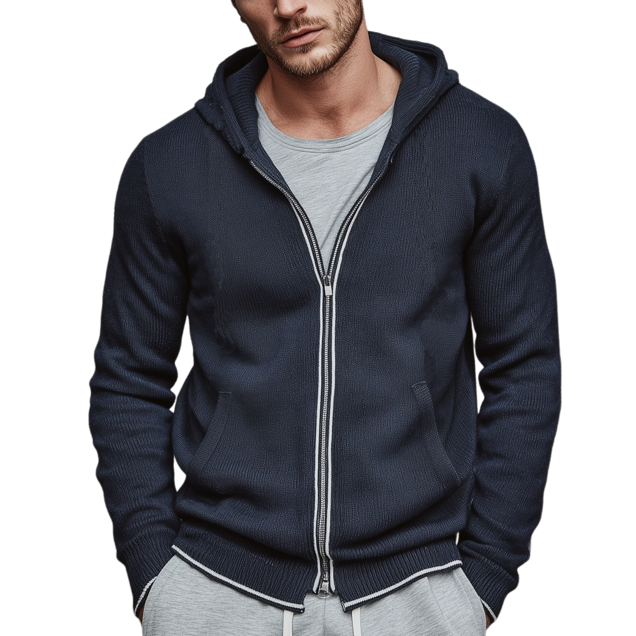 Men's Classic Casual Hooded Zippered Knit Cardigan MTA2178J2K