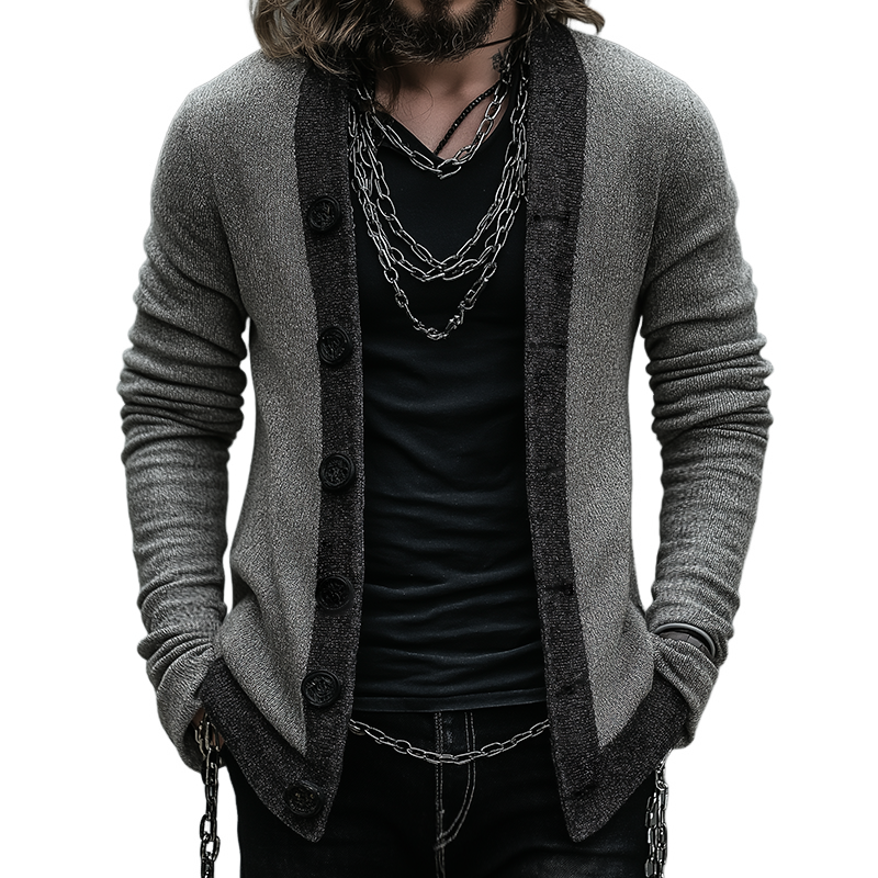 Men's Retro Casual Knit Colorblock Button Cardigan MTA1116J3TO