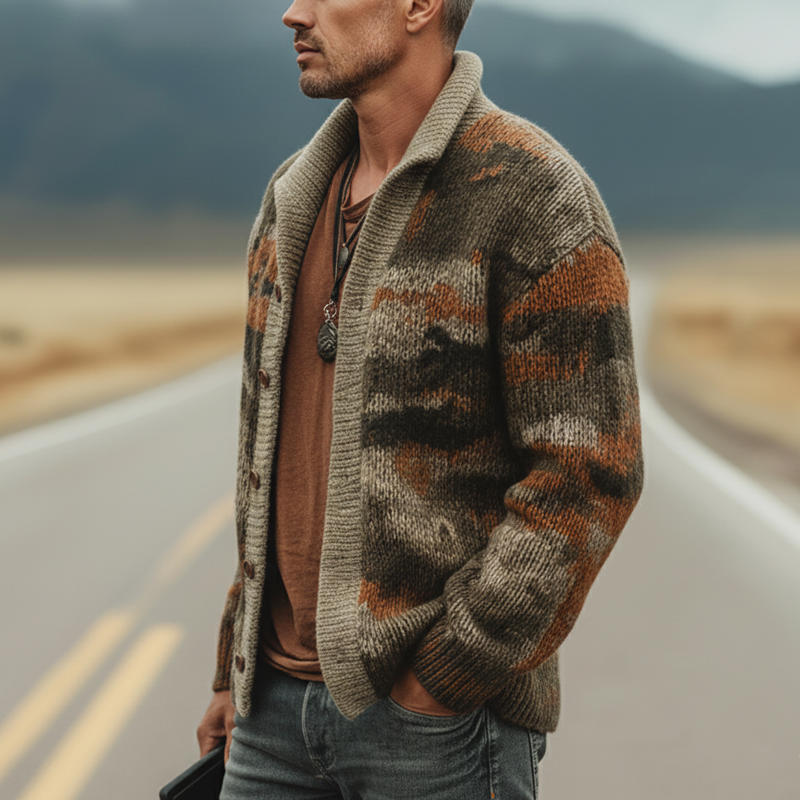 Men's Urban Warm Camouflage Button-Down Knit Cardigan MTA1874K6U