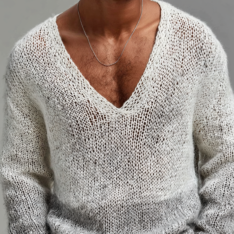 Men's Fashion Gradient V Neck Long Sleeve Loose Sweater MTA2096H9Z