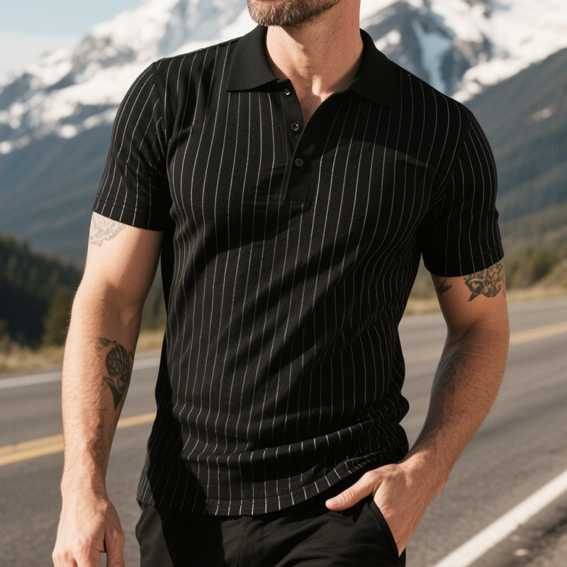 Men's Retro Casual Striped Lapel Short Sleeve Polo Shirt MTA1660G5TO