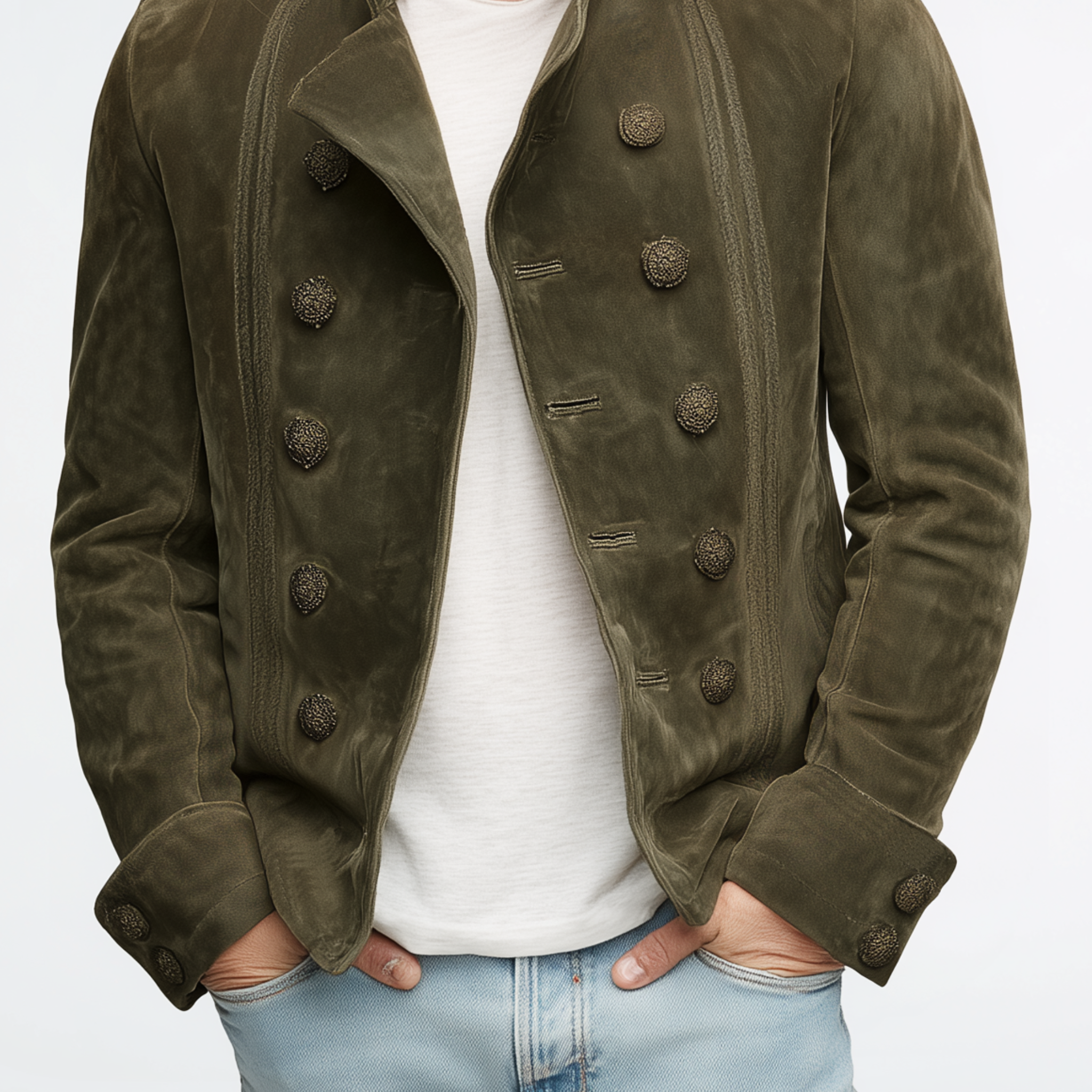 Men's Classic Vintage Lapel Suede Embroidered Double Breasted Jacket MTA2591H0K