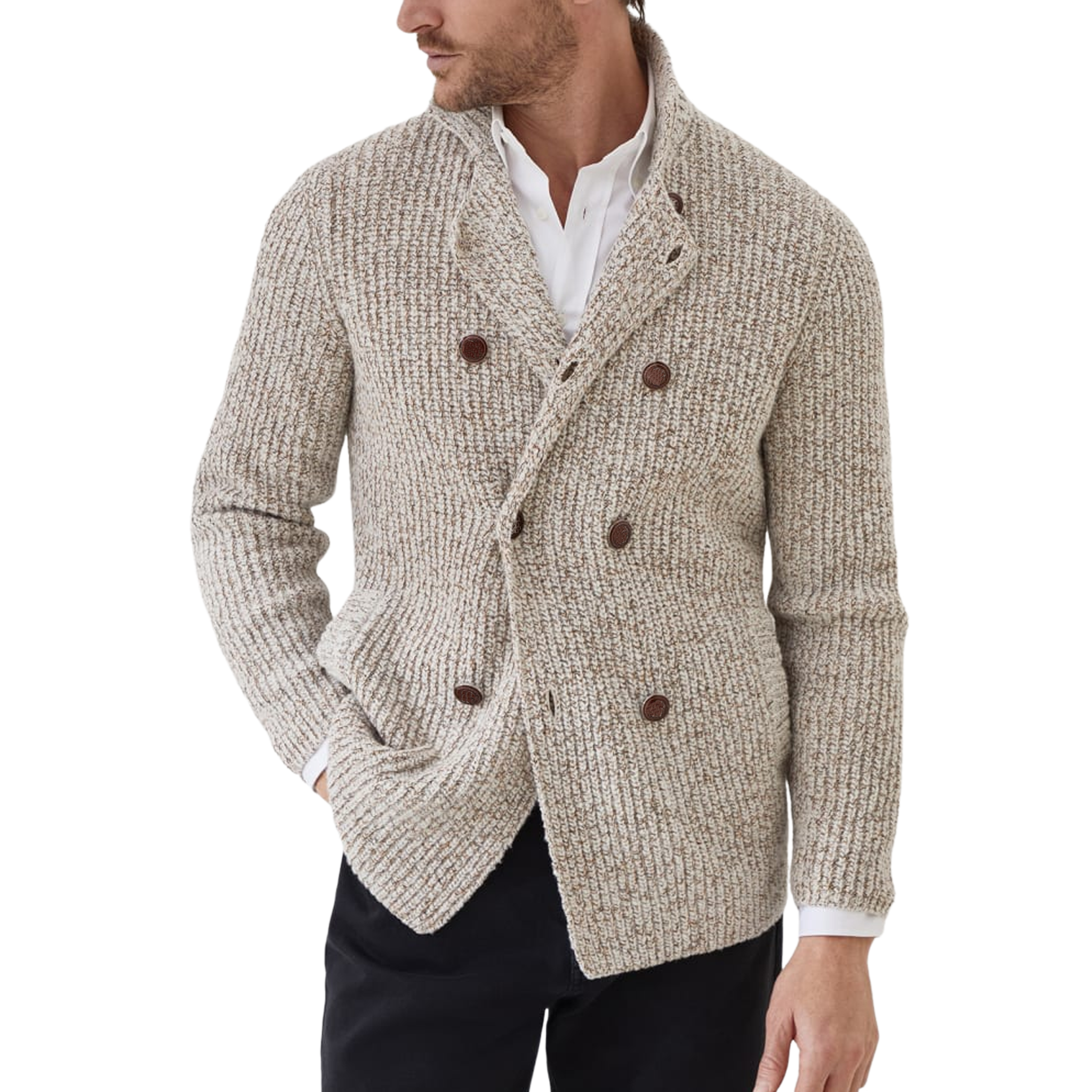 Men's Classic American Retro Double-breasted Lapel Knitted Cardigan MTA0413I8K