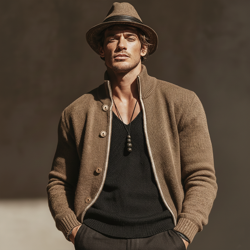 Men's Urban Casual Stand-collar Button-up Knitted Cardigan MTA1869L3U