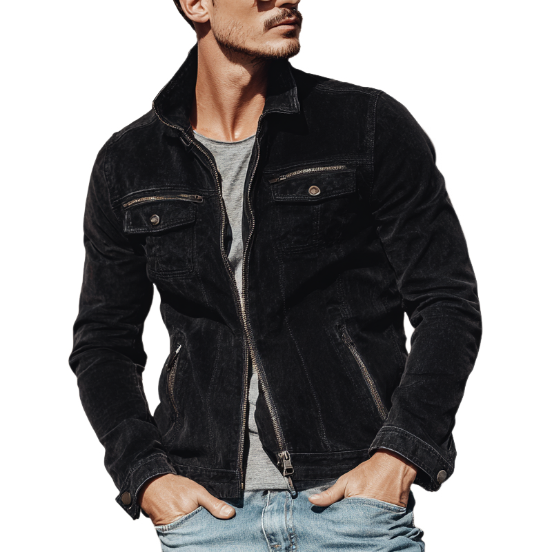 Men's Vintage Solid Suede Zipper Multi-Pocket Jacket MTA0223H4X