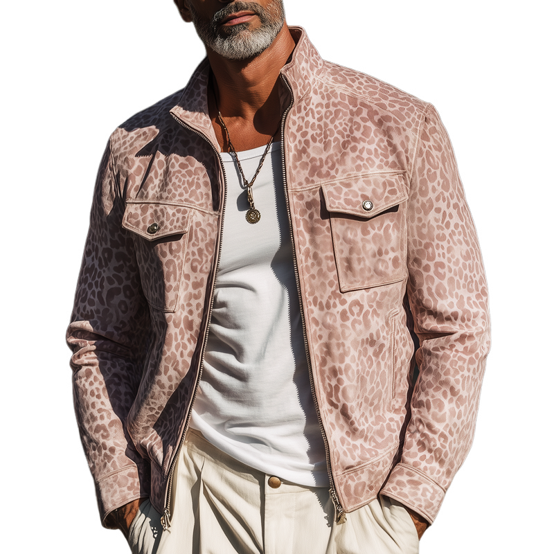 Men's Fashion Textured Twill Stand Collar Zipper Jacket MTA1563H3U