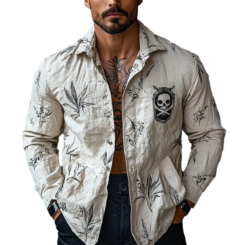 Men's Pirate Print Lapel Long Sleeve Shirt 68833827X