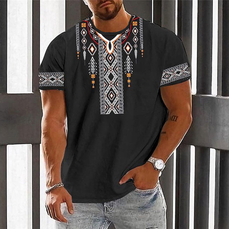 Men's Vintage Printed Round Neck Loose Short Sleeve T-Shirt 49981736X