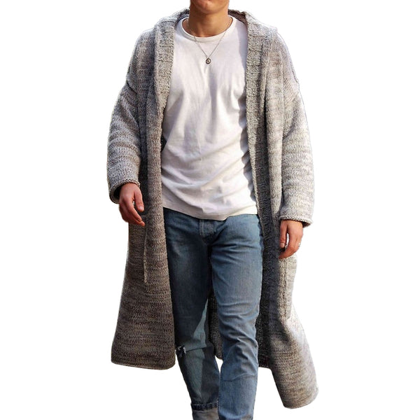 Men's Casual Solid Color Loose Long Hooded Knitted Cardigan 83442735M