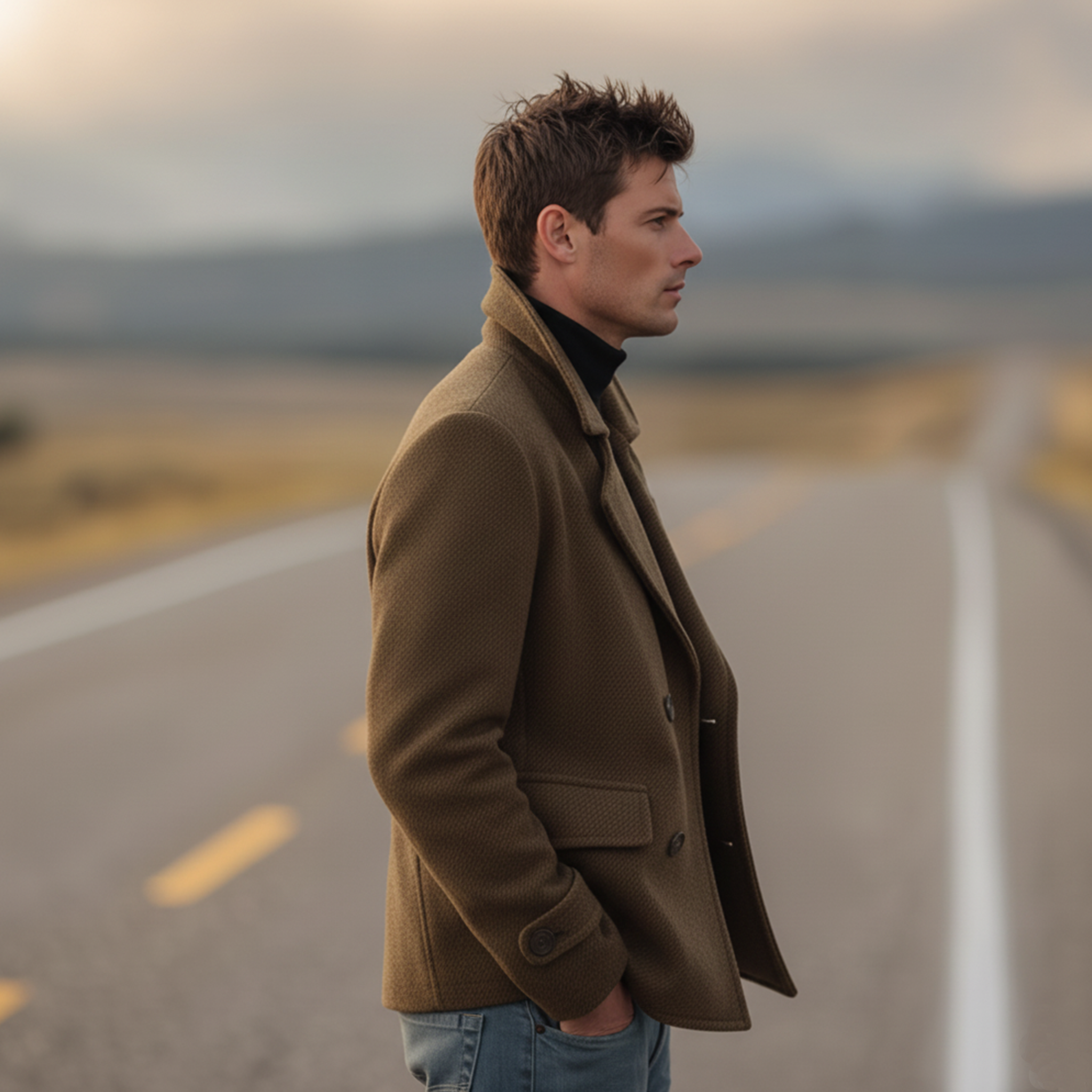 Men's Classic Retro Lapel Double-breasted Faux Twill Jacket MTA3188J6K