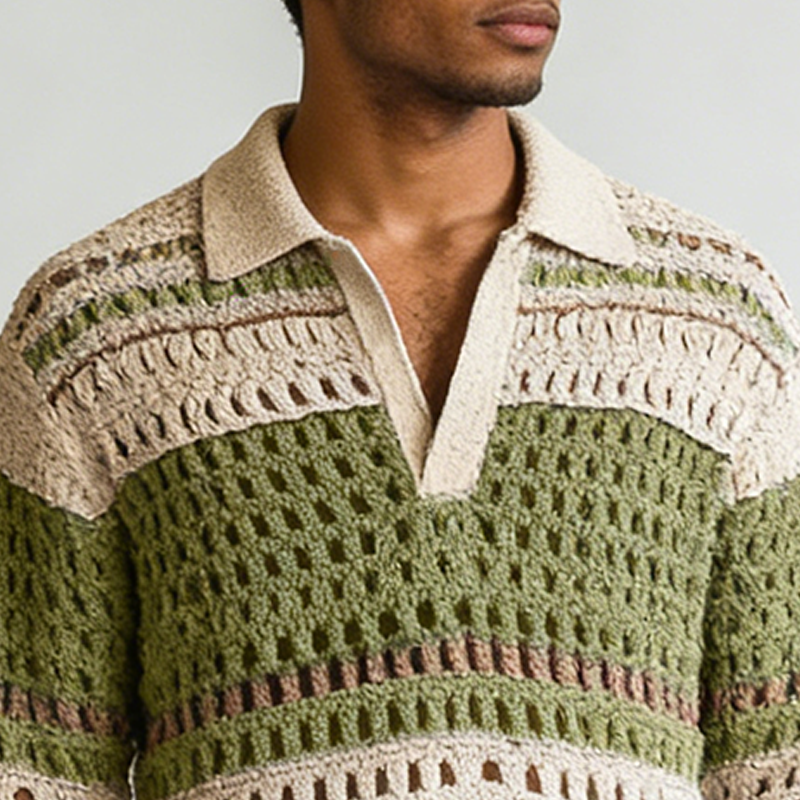 Men's Spring Retro Cotton Yarn Knitted Hollow-out Long-Sleeve Sweater MTZ2208A0P