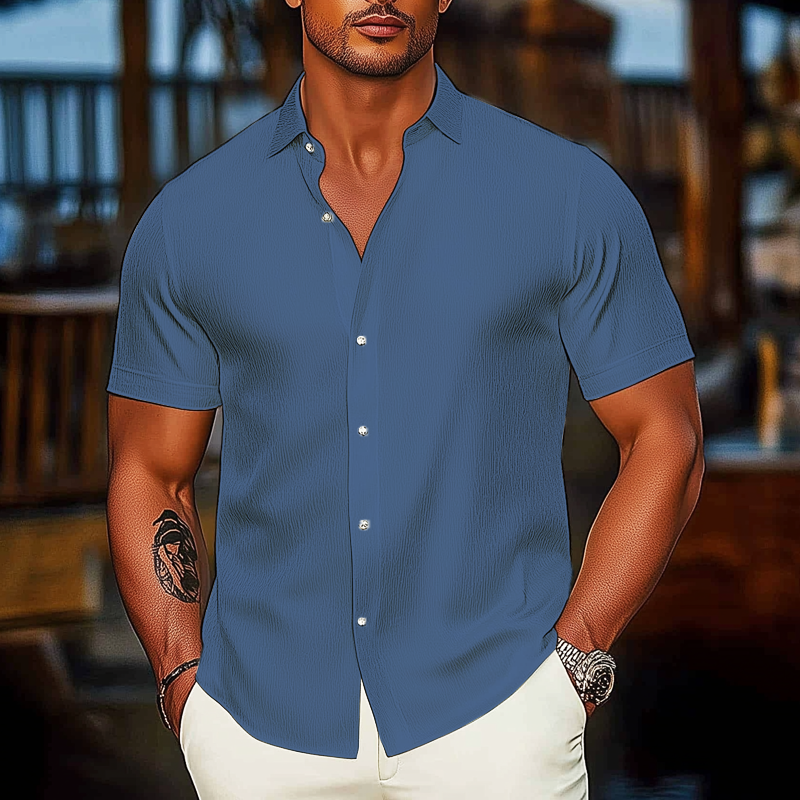 Men's Basic Solid Color Textured Short-sleeved Shirt MTA3072G9U