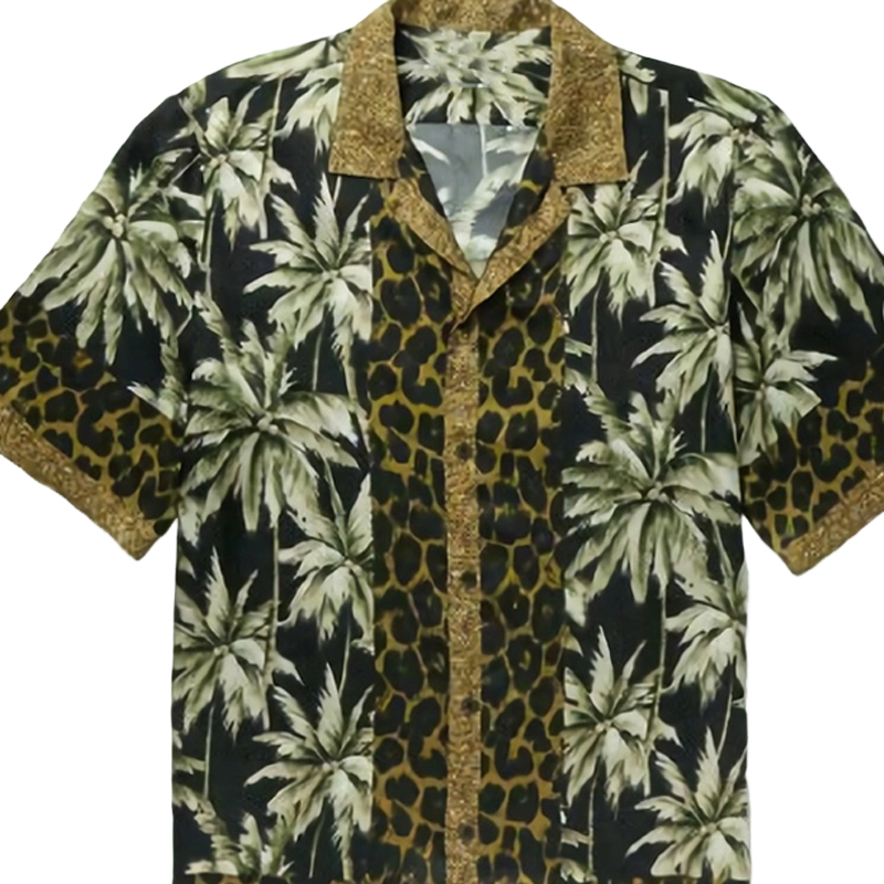 Men's Vintage Leopard Coconut Tree Print Short Sleeve Shirt 09623133U