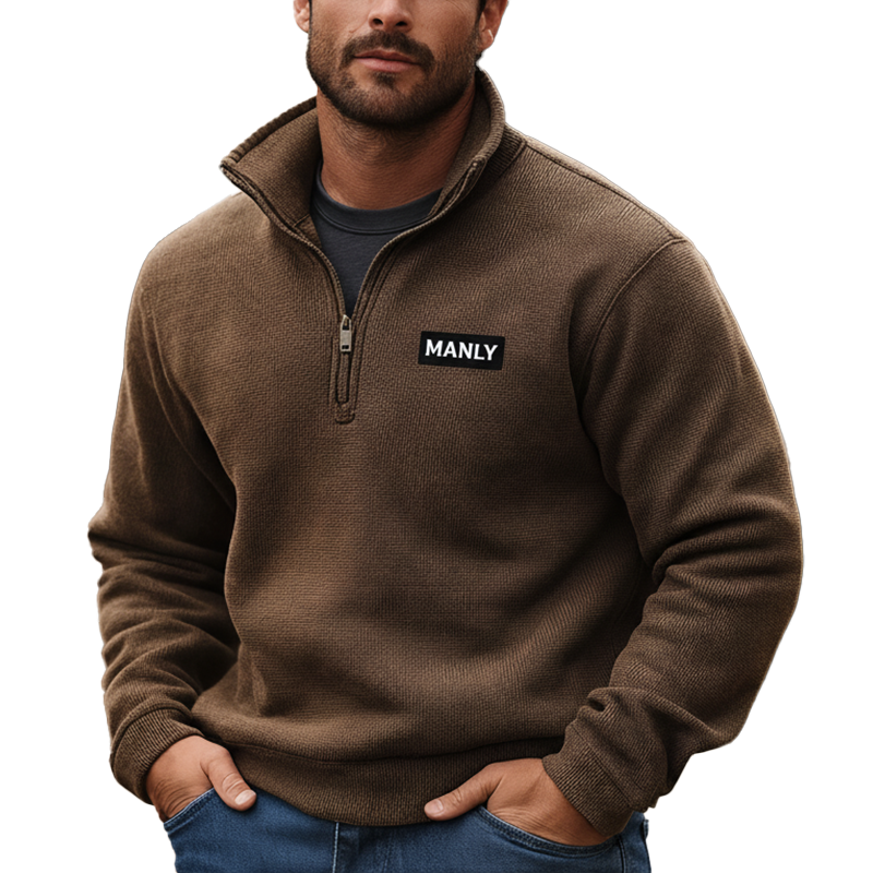 Men's Retro Textured Fabric Sweatshirt With Patchwork Half-Zip MTA1526K7P