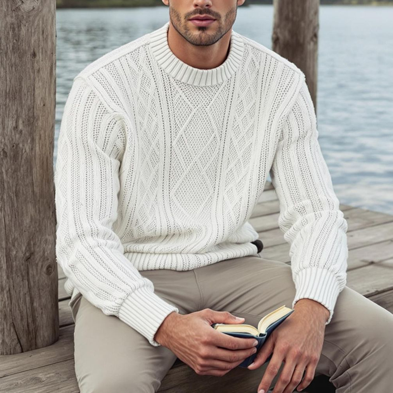 Men's Diamond Pattern Round Neck Long Sleeve Sweater MTA1109I1Z