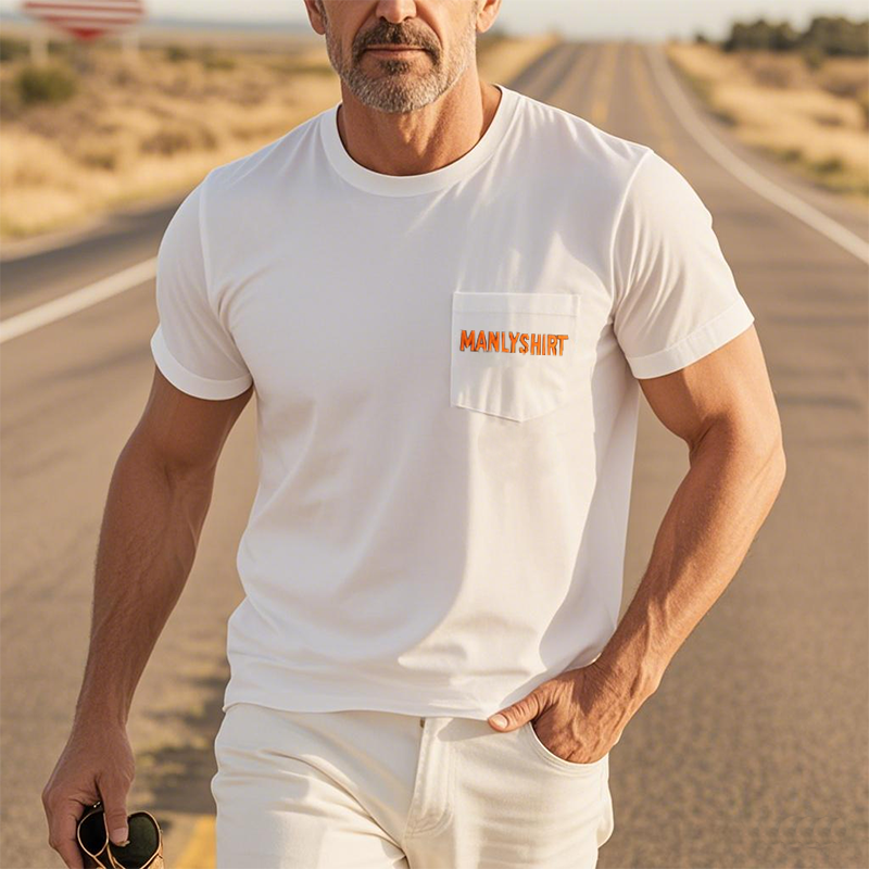 Men's Spring And Summer Fashion Casual American Western Tough Manlyshirt Letter Embroidery Cotton Blended Short-sleeved T-shirt MTA2008E2K
