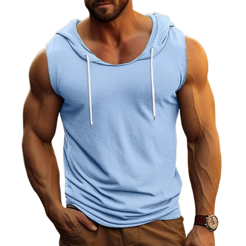 Men's Solid Color Hooded Sleeveless Tank Top MTA0712E5Z
