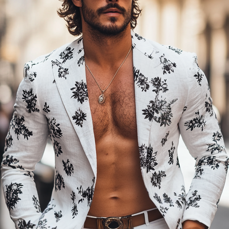 Men's Fashion Floral Peak Lapel One Button Casual Blazer MTA1954G2Z
