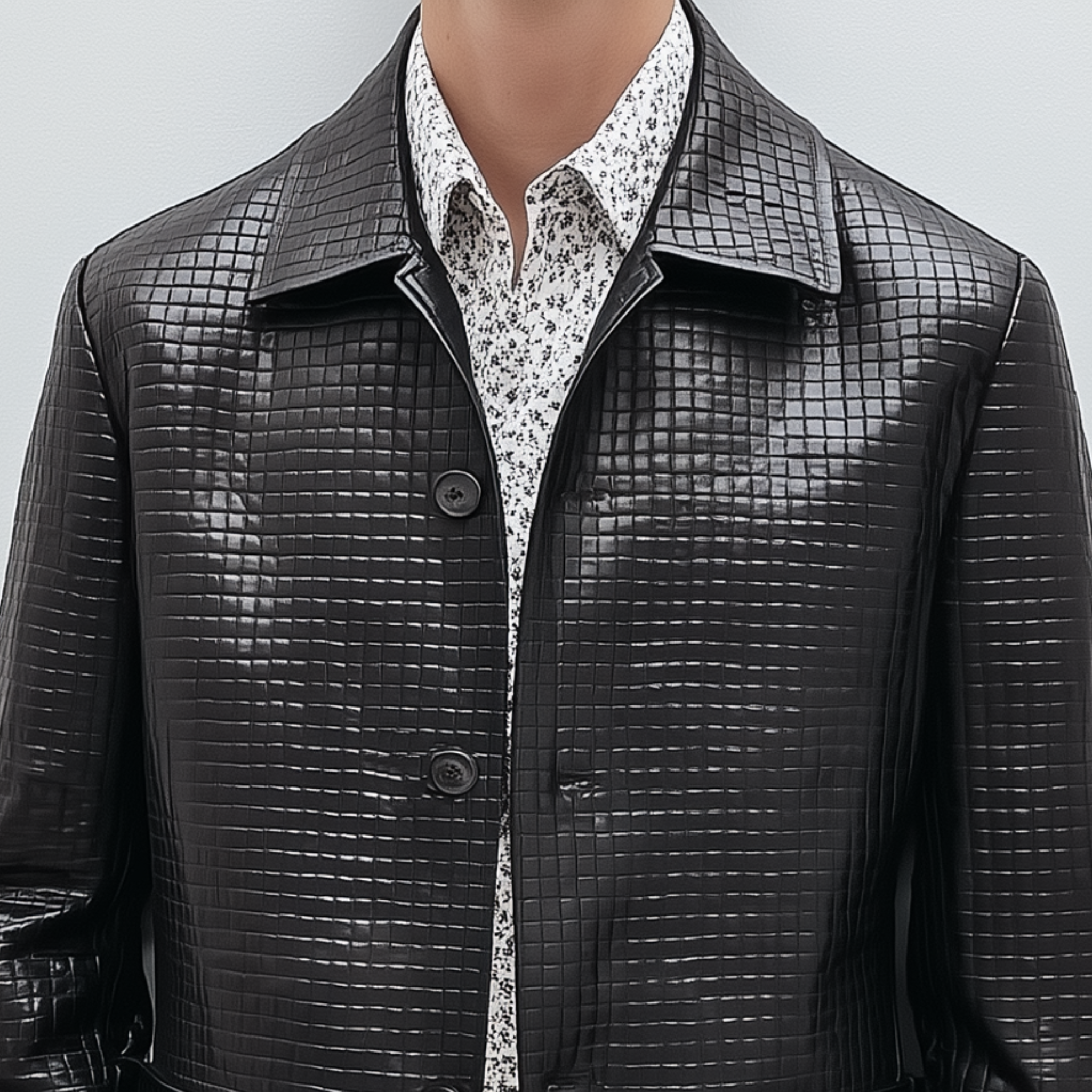 Men's Classic Casual Woven Textured Leather Single Breasted Jacket MTA1138H9K