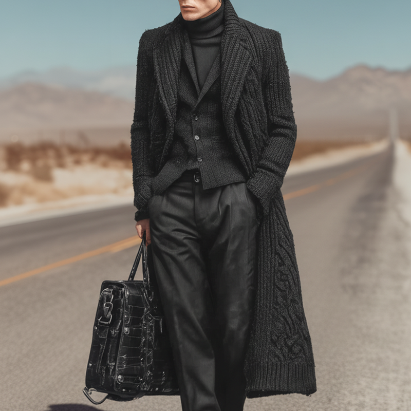 Men's Winter Fashion Hemp Pattern Cotton Knitted Long Cardigan MTA2530I7P