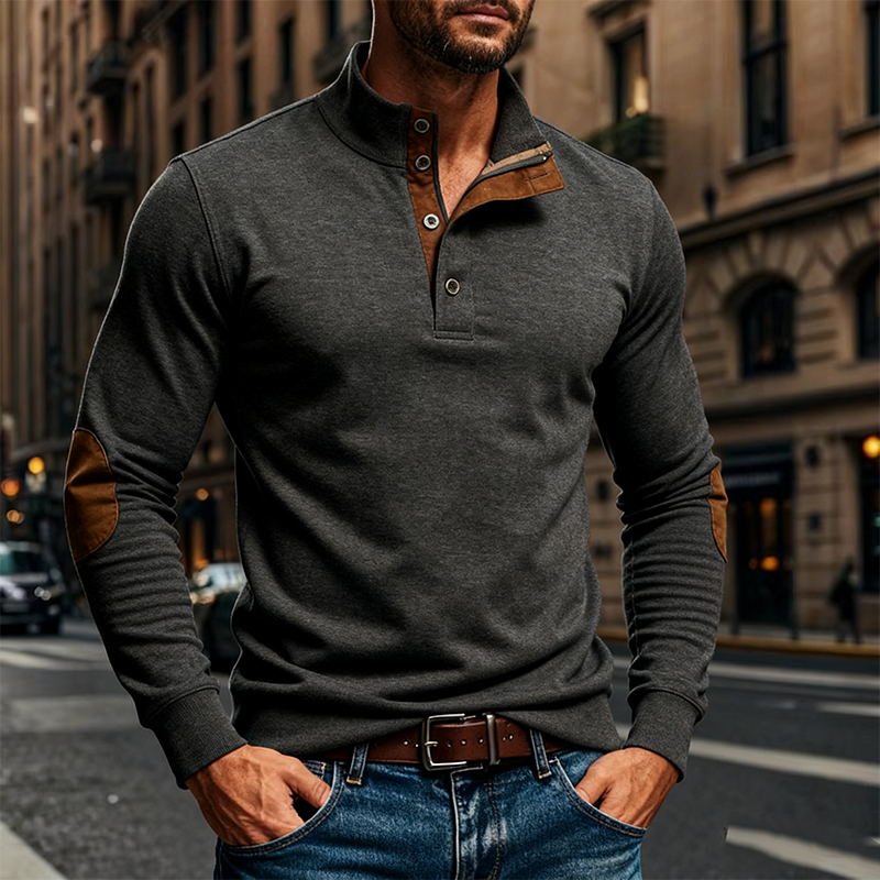 Men's Cotton Blend Contrast Stand Collar Button-down Pullover Sweatshirt MTA1788J8X
