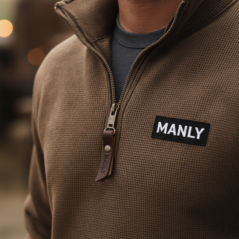 Men's Retro Textured Fabric Sweatshirt With Patchwork Half-Zip MTA1526K7P