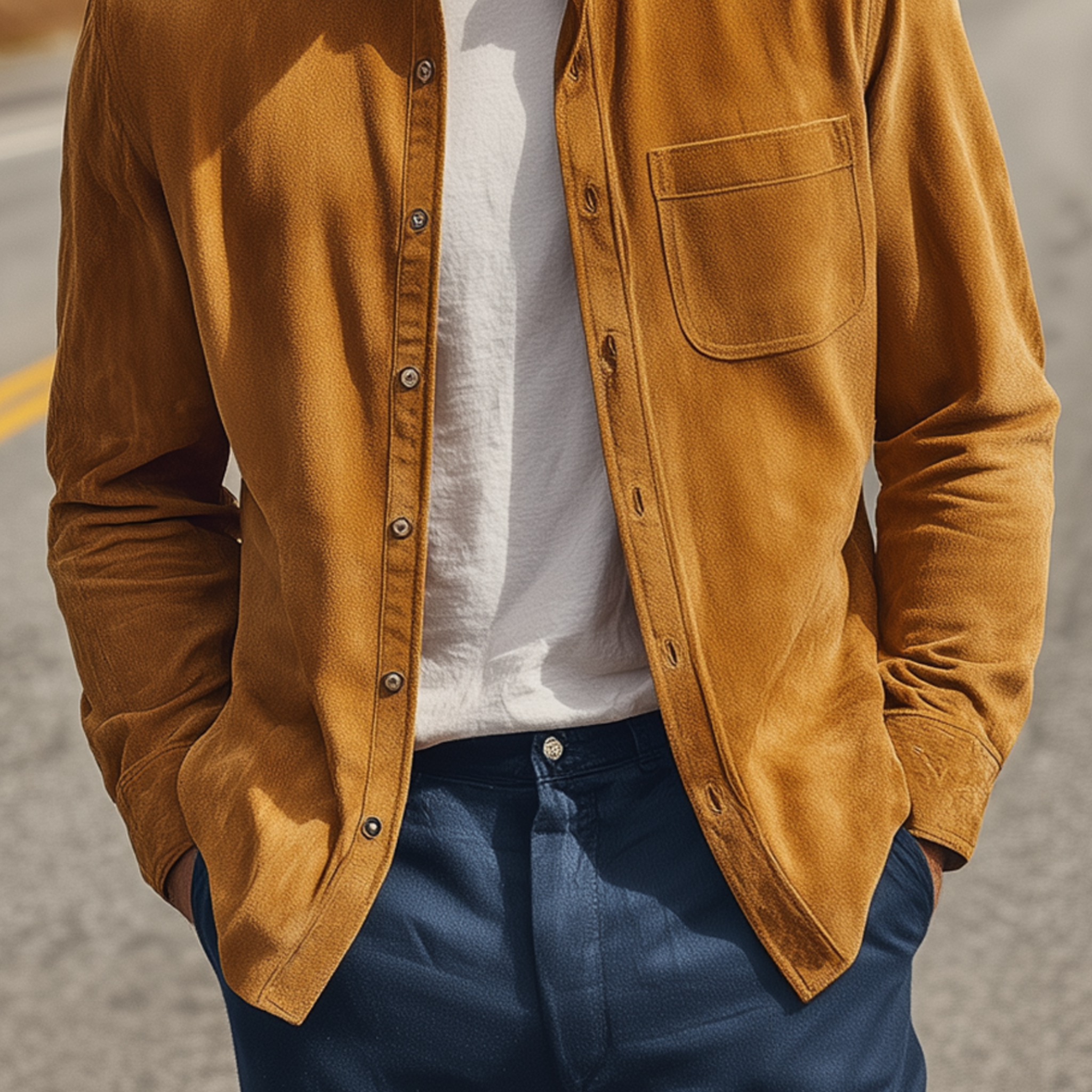 Men's Classic Casual Solid Color Thin Suede Long-sleeved Shirt MTA0188H7K