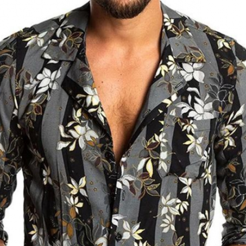 Men's Fashion Casual Slim Fit Vintage Printed Chiffon Long Sleeve Shirt 19228789K