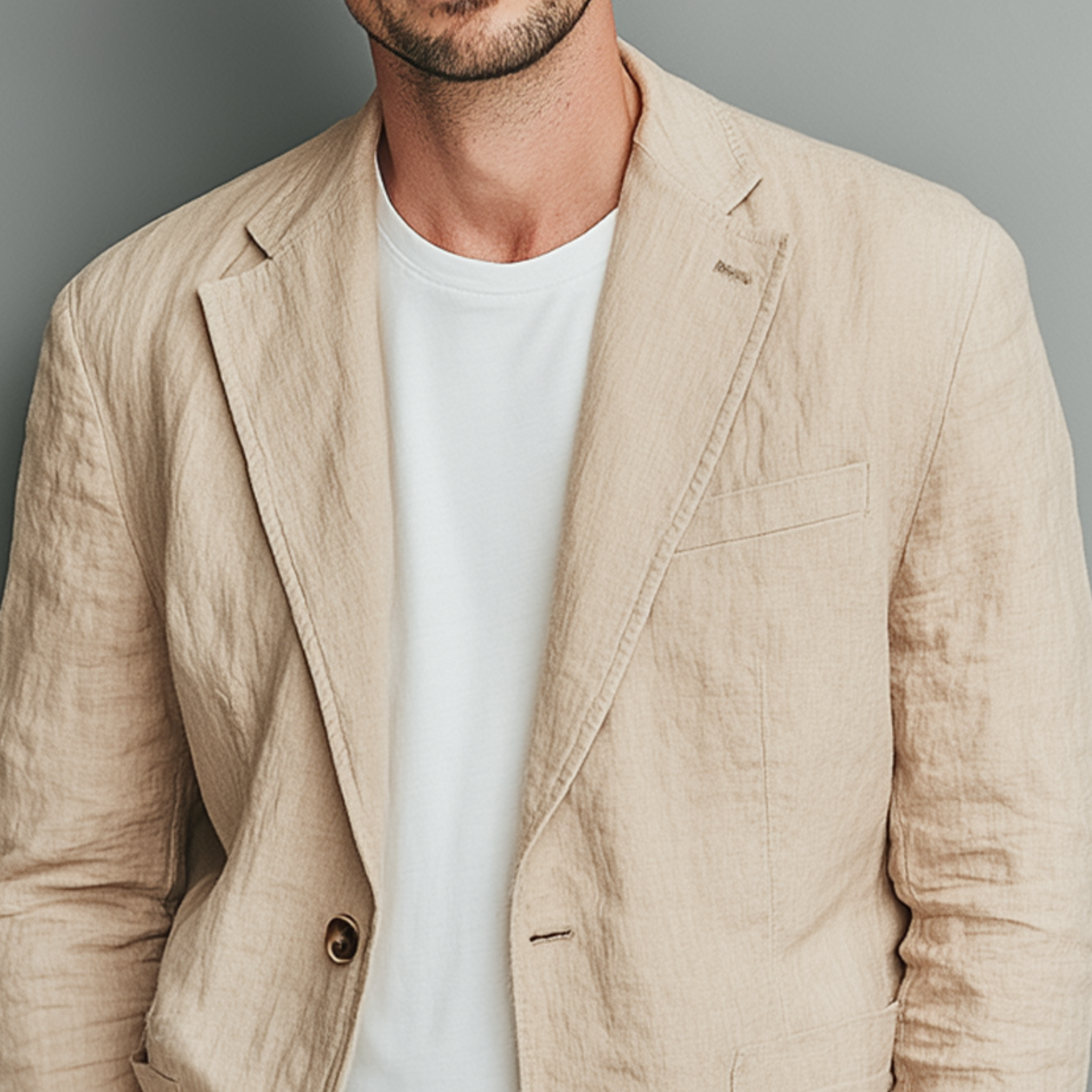 Men's Classic Casual Cotton And Linen Solid Color Single-breasted Two-button Blazer MTA2530G6K