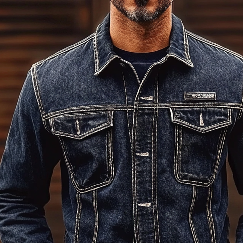 Men's Contrast Color Casual Vintage Denim Lapel Jacket MTA0962I0X