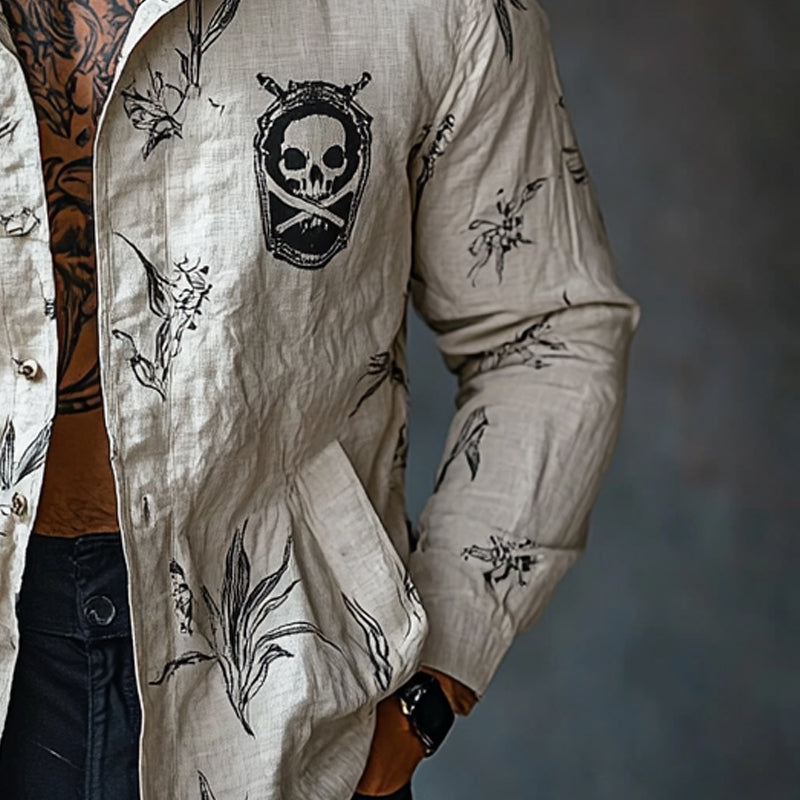 Men's Pirate Print Lapel Long Sleeve Shirt 68833827X