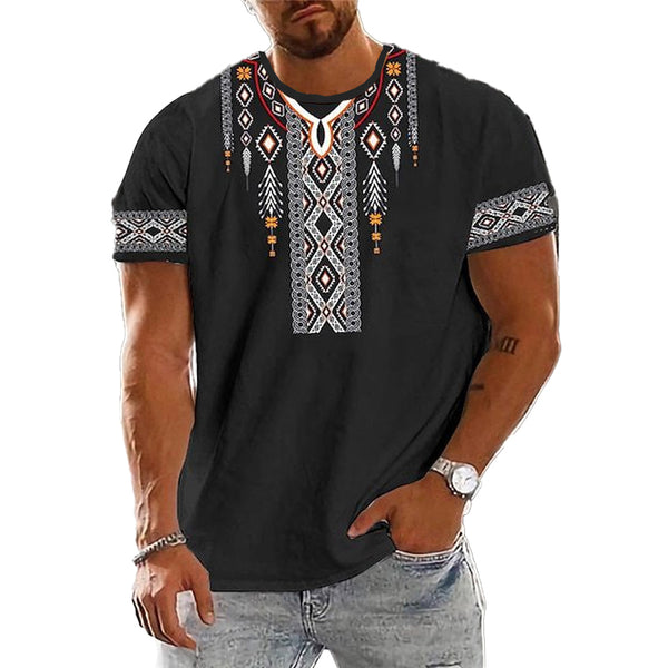 Men's Vintage Printed Round Neck Loose Short Sleeve T-Shirt 49981736X