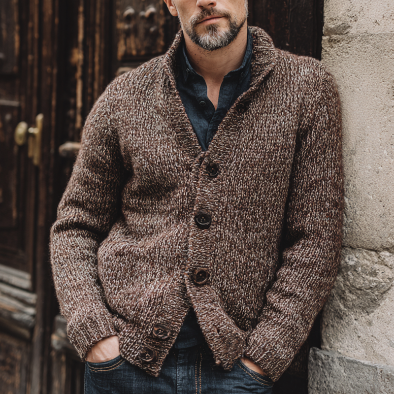 Men's Vintage Knit Single-Breasted Cardigan MTA1361H5X