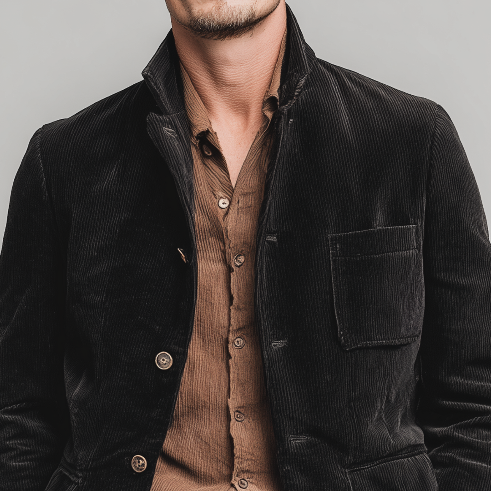 Men's Classic Retro Corduroy Stand-up Collar Jacket MTA1477K3K