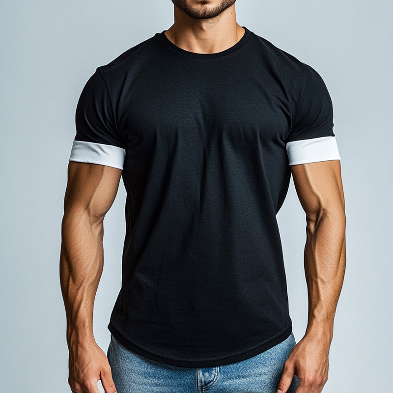 Men's Retro Casual Stitching Round Neck Short Sleeve T-Shirt 36298411TO