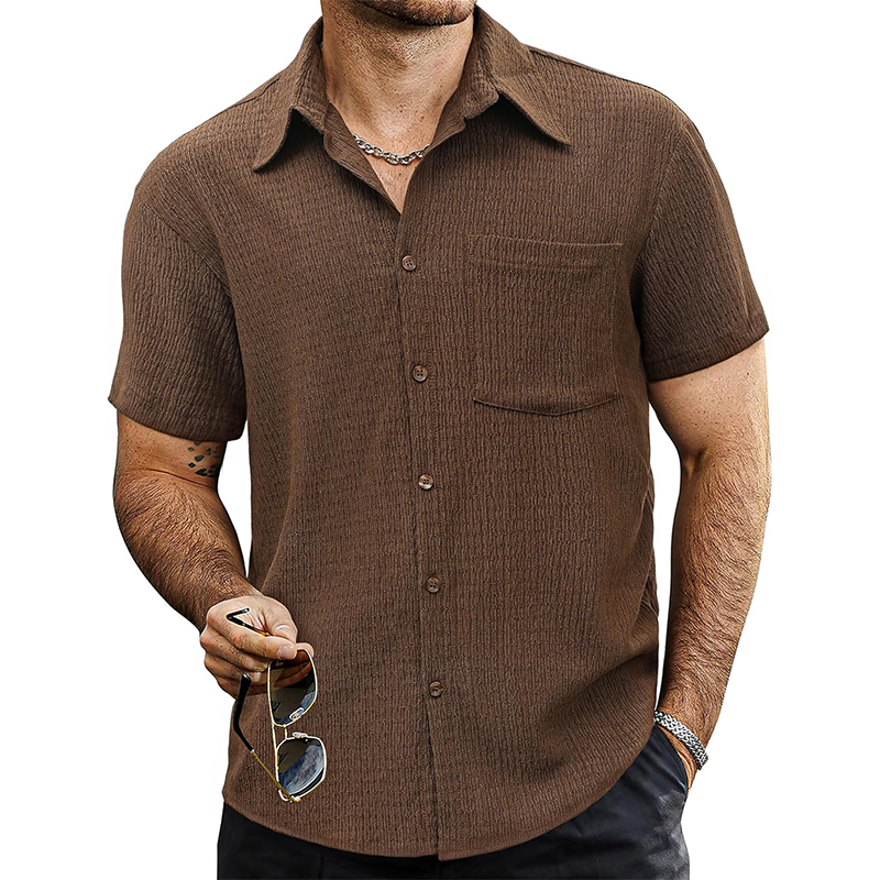 Men's Fashion Solid Textured Lapel Short Sleeve Shirt 39257129Z