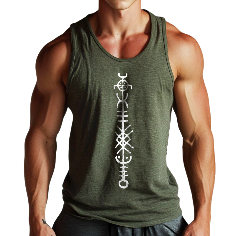 Men's Retro Casual Blacksmith Print Crew Neck Tank Top MTA2791D8TO